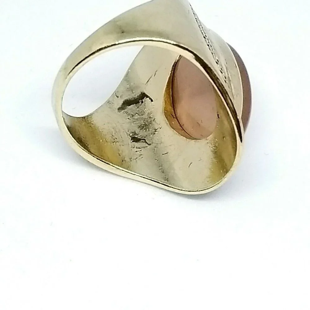Peach Acrylic Cabochon Large Gold Tone Statement